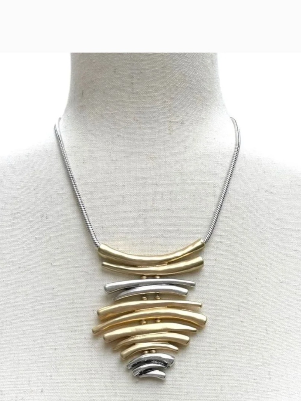 Chico’s Mixed Metal Statement Bib Necklace Reef Collection Gold Silver Tone